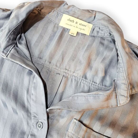 Anthropologie Cloth & Stone Blue Striped Button Down Long Sleeve Top - Picture 5 of 12